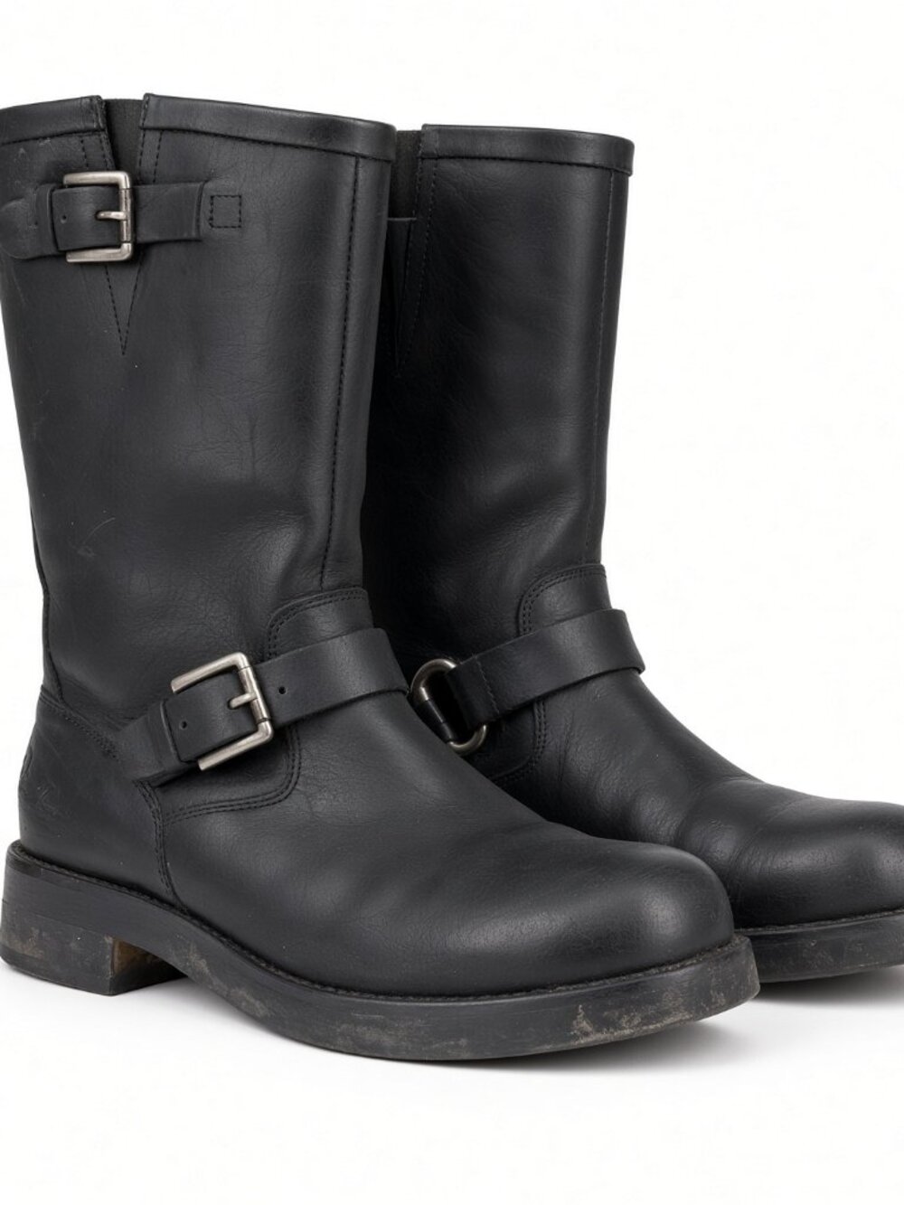 Y2K Diesel Black Leather Dual Buckle Mid-Calf Moto Boots Size 37 Italy